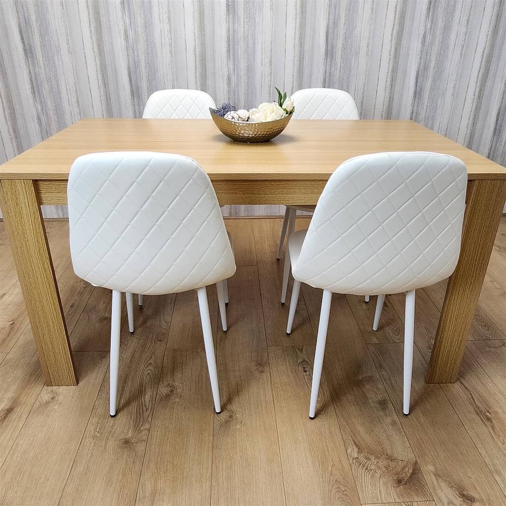 Kosy Koala 4 Seater Faux Leather Gem Pattern Dining Set Oak Effect and White - image 3