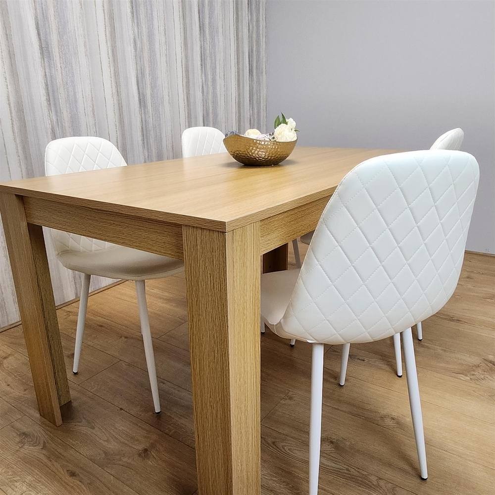 Kosy Koala 4 Seater Faux Leather Gem Pattern Dining Set Oak Effect and White - image 4