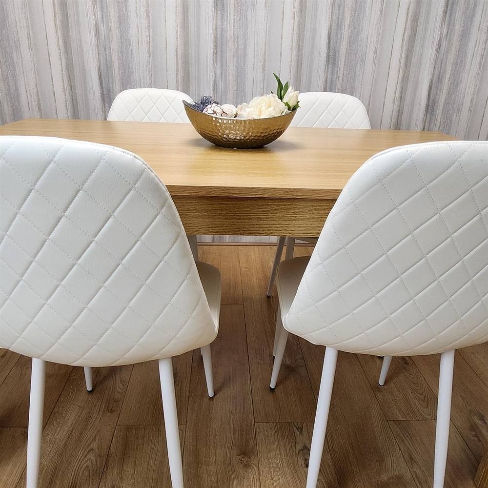 Kosy Koala 4 Seater Faux Leather Gem Pattern Dining Set Oak Effect and White - image 5