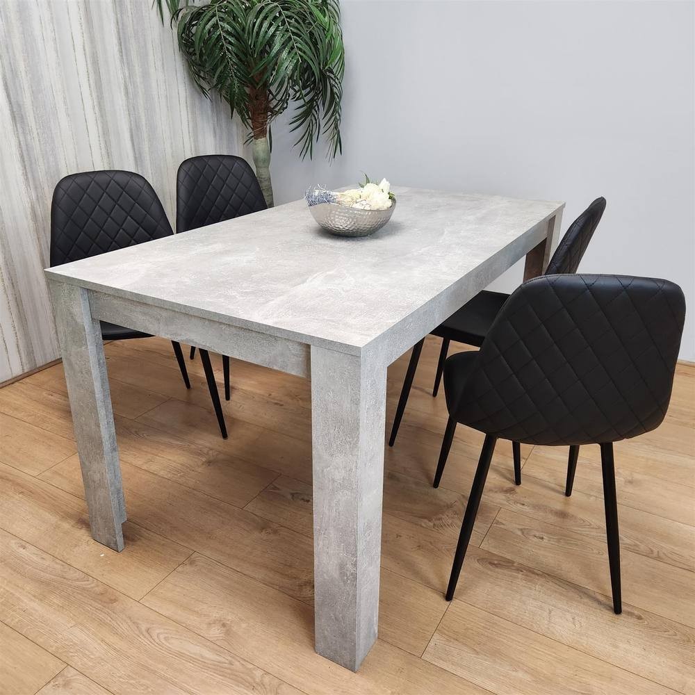 Kosy Koala 4 Seater Faux Leather Gem Pattern Dining Set Stone Grey Effect and Black - image 2