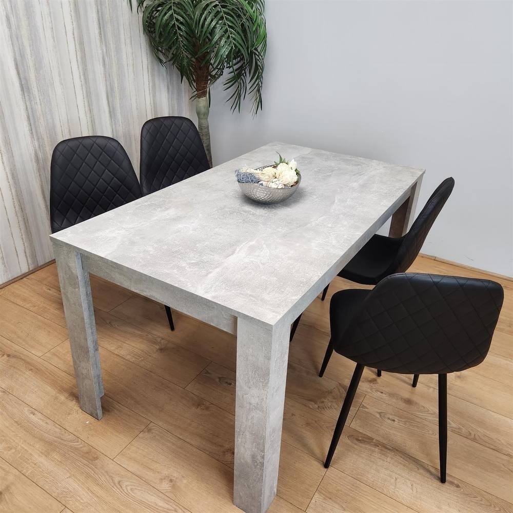 Kosy Koala 4 Seater Faux Leather Gem Pattern Dining Set Stone Grey Effect and Black - image 3