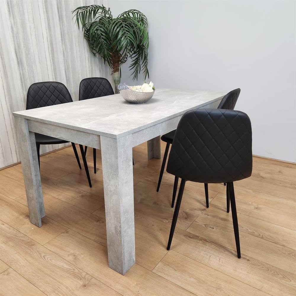 Kosy Koala 4 Seater Faux Leather Gem Pattern Dining Set Stone Grey Effect and Black - image 4