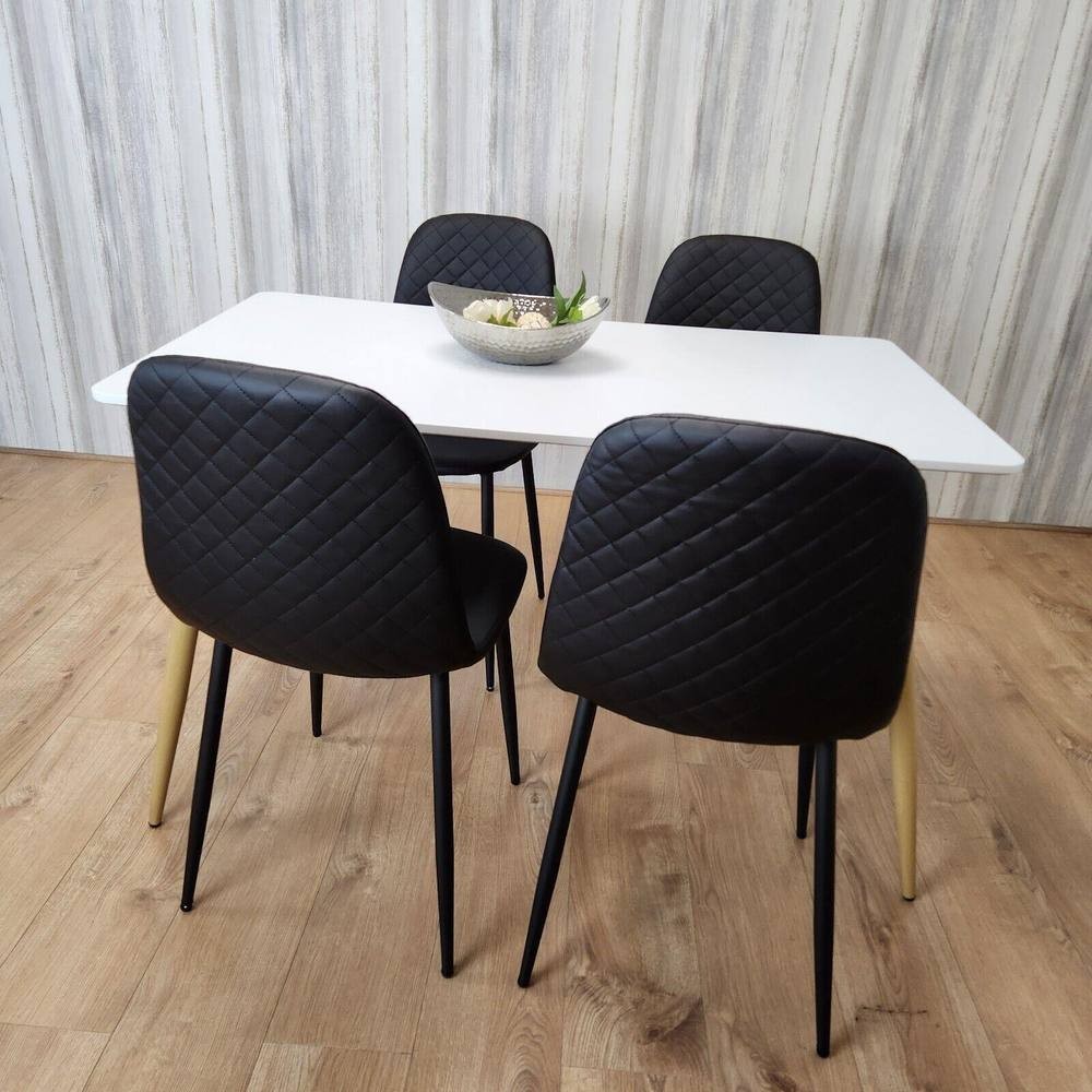 Kosy Koala 4 Seater Faux Leather Rectangular Dining Set White and Black - image 2