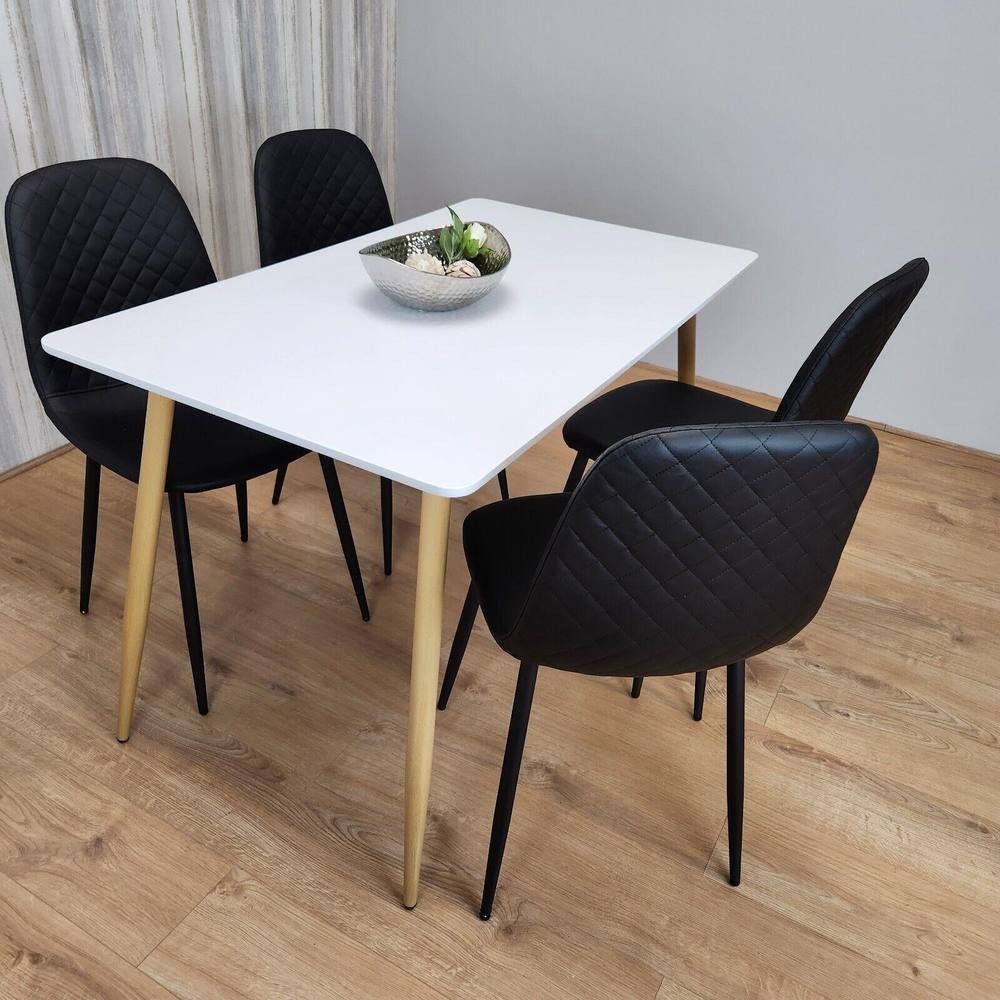 Kosy Koala 4 Seater Faux Leather Rectangular Dining Set White and Black - image 3