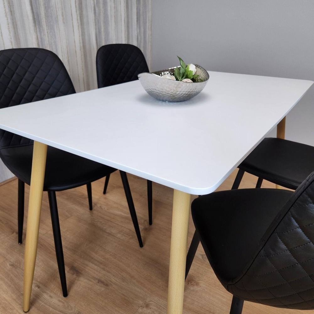Kosy Koala 4 Seater Faux Leather Rectangular Dining Set White and Black - image 4