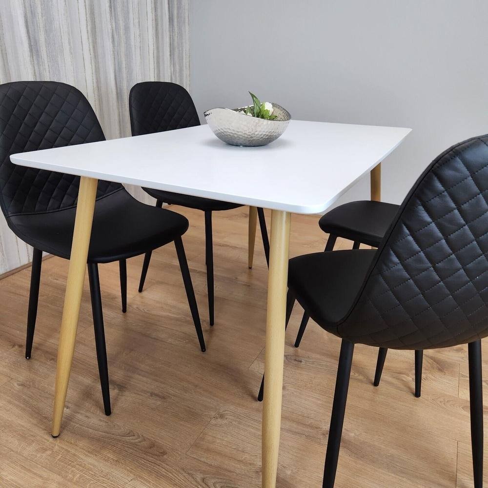 Kosy Koala 4 Seater Faux Leather Rectangular Dining Set White and Black - image 5