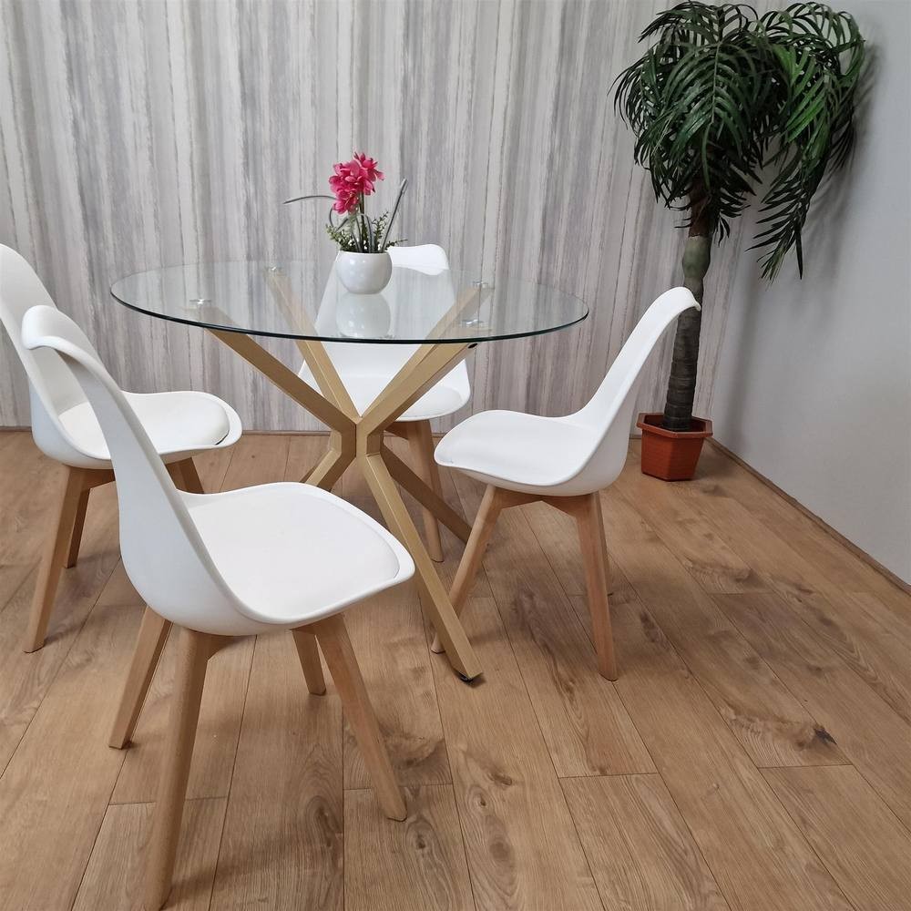 Kosy Koala 4 Seater Glass and Plastic Round Dining Table Set Oak Effect and White - image 5