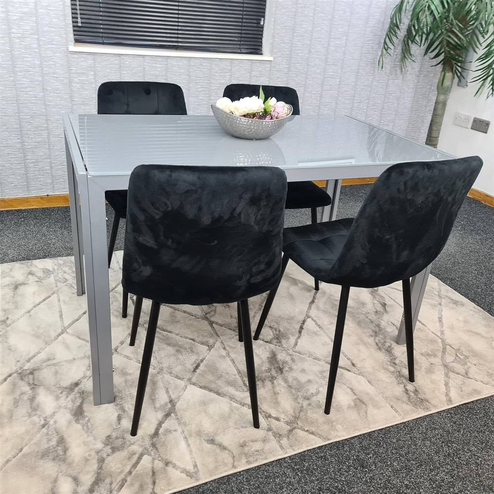 Kosy Koala 4 Seater Glass and Velvet Dining Set Grey and Black - image 2