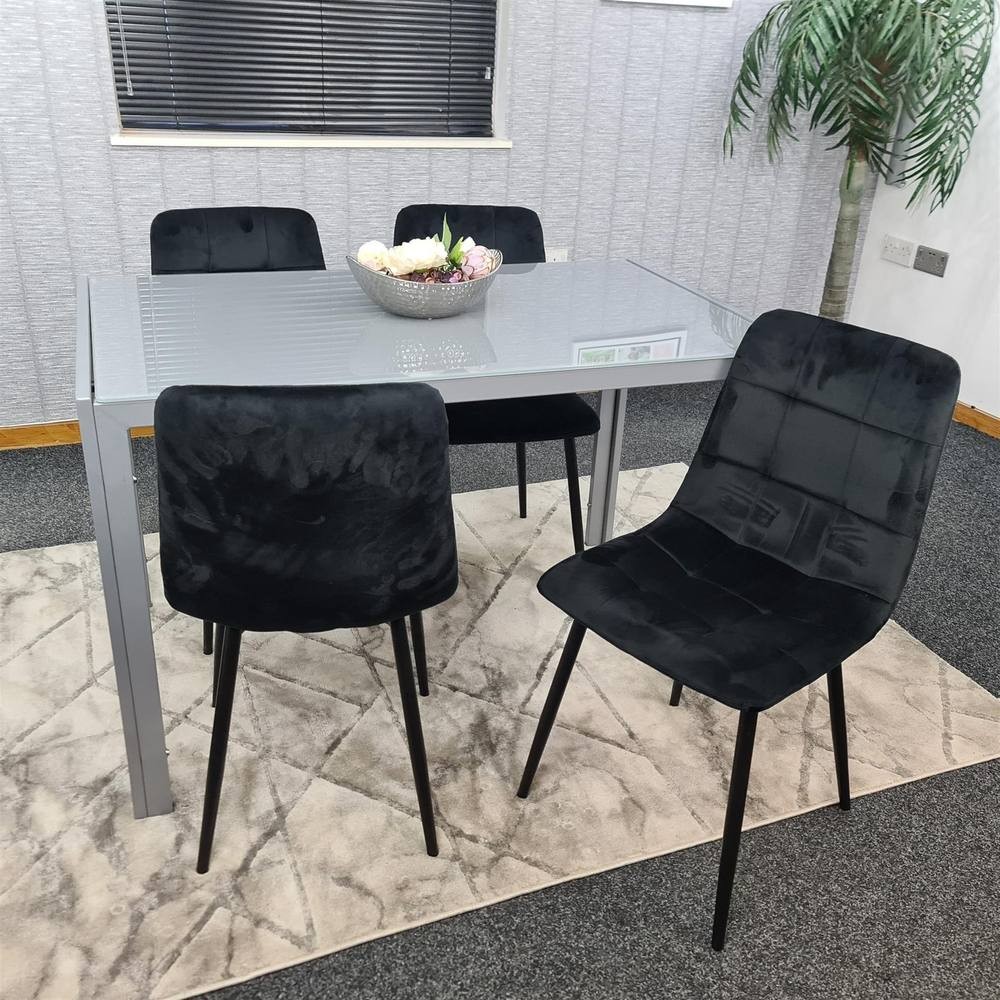 Kosy Koala 4 Seater Glass and Velvet Dining Set Grey and Black - image 3