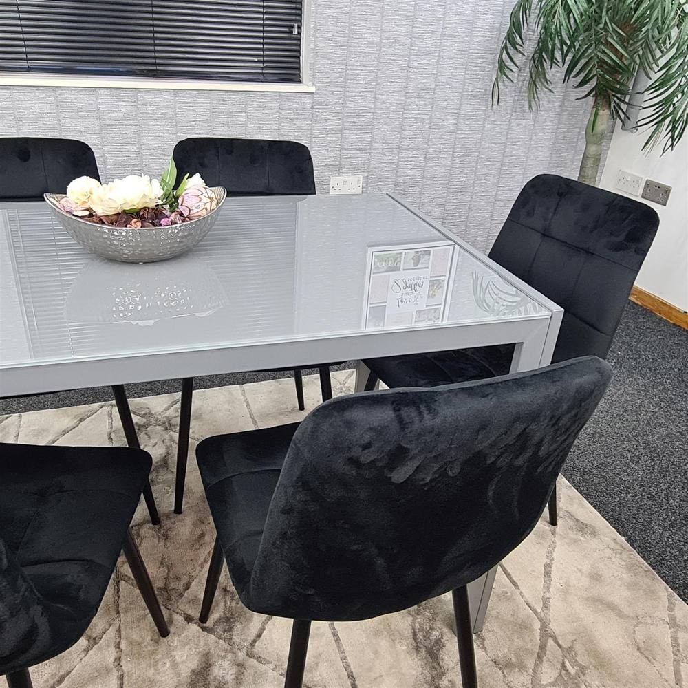 Kosy Koala 4 Seater Glass and Velvet Dining Set Grey and Black - image 4
