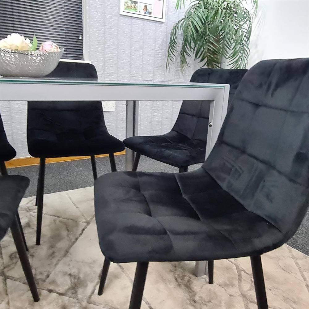 Kosy Koala 4 Seater Glass and Velvet Dining Set Grey and Black - image 5