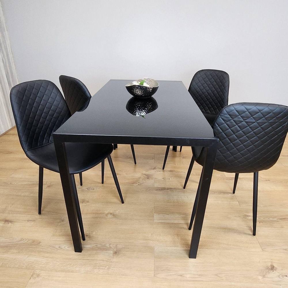 Kosy Koala 4 Seater Glass Faux Leather Dining Set Black - image 2