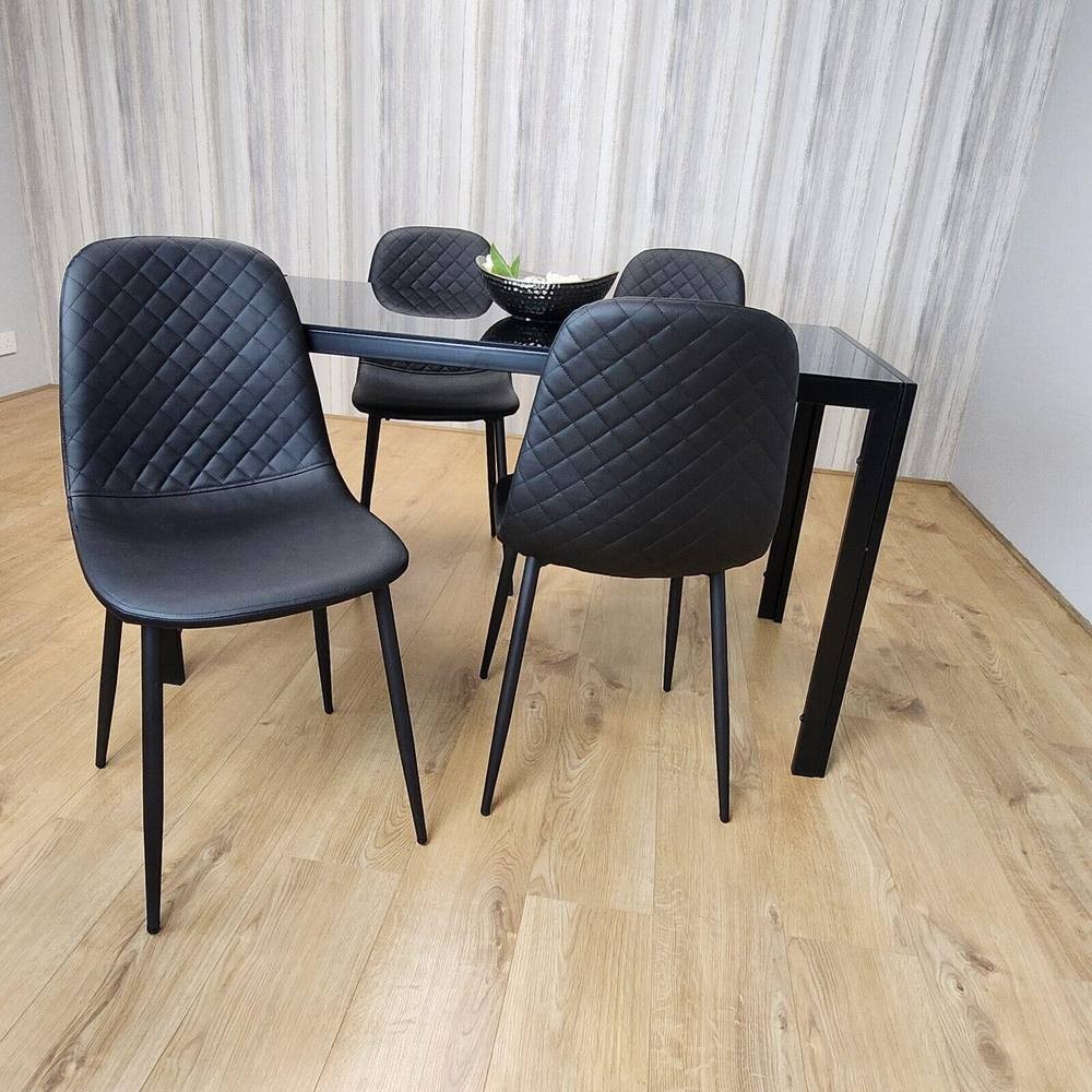 Kosy Koala 4 Seater Glass Faux Leather Dining Set Black - image 3