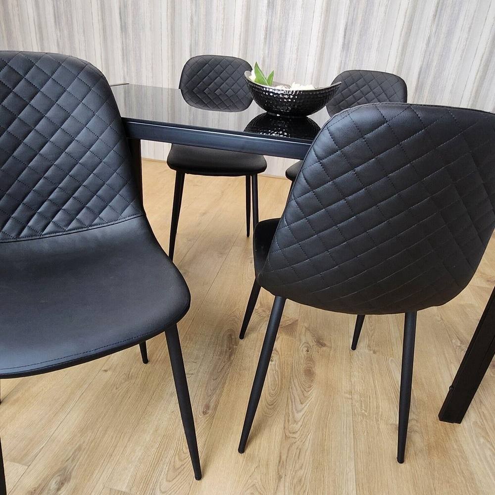 Kosy Koala 4 Seater Glass Faux Leather Dining Set Black - image 4