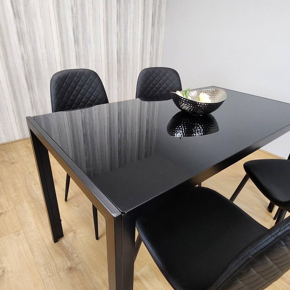 Kosy Koala 4 Seater Glass Faux Leather Dining Set Black - image 5
