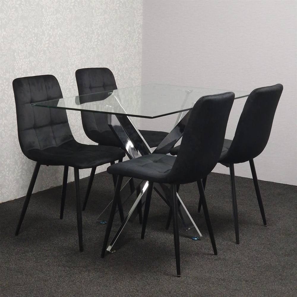 Kosy Koala 4 Seater Glass Rectangle Dining Set Black Velvet - image 2