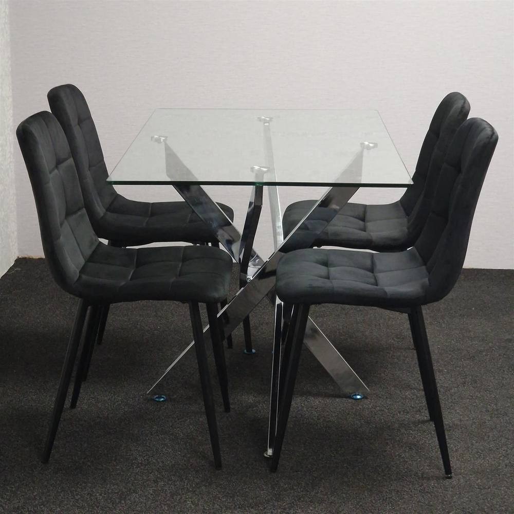 Kosy Koala 4 Seater Glass Rectangle Dining Set Black Velvet - image 3