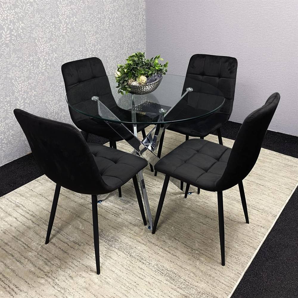 Kosy Koala 4 Seater Glass Round Dining Set Black Velvet - image 2