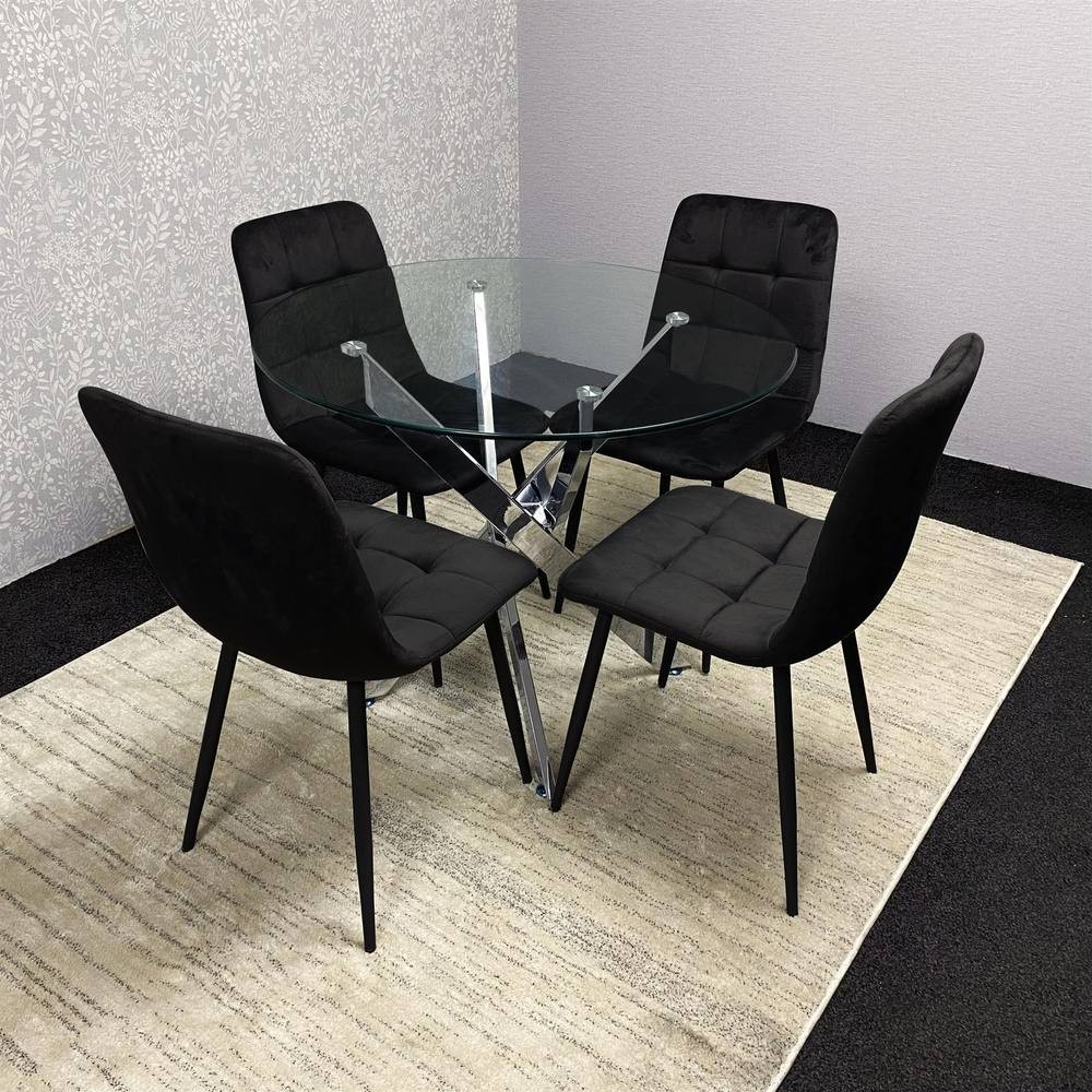Kosy Koala 4 Seater Glass Round Dining Set Black Velvet - image 3