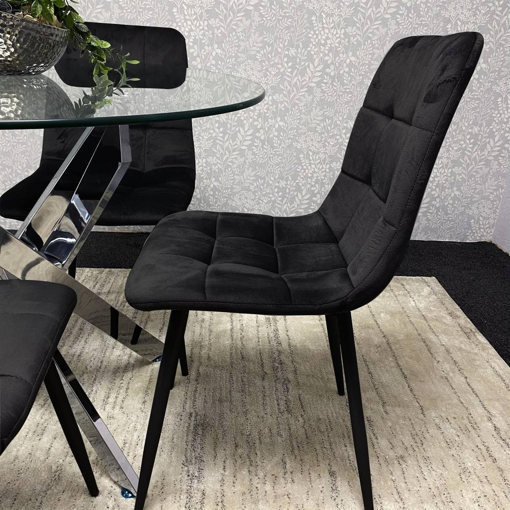 Kosy Koala 4 Seater Glass Round Dining Set Black Velvet - image 4