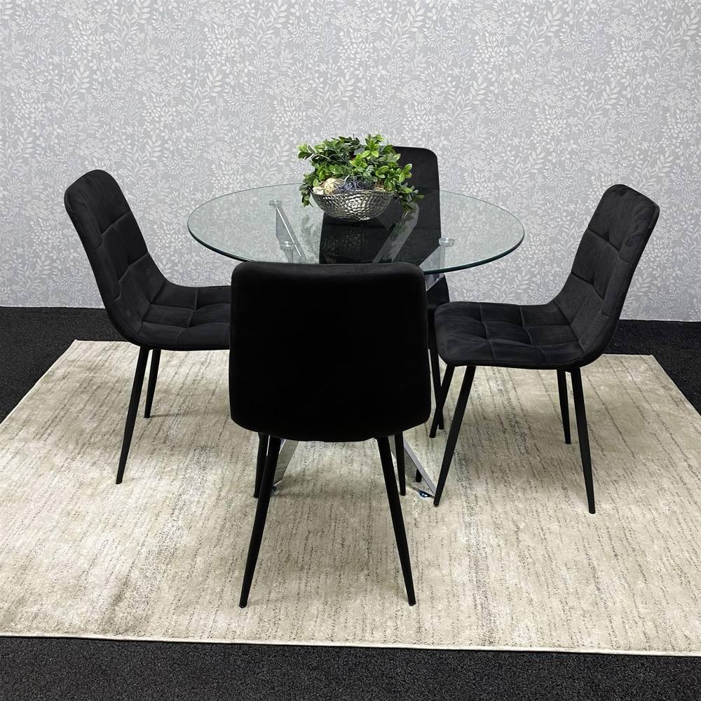 Kosy Koala 4 Seater Glass Round Dining Set Black Velvet - image 5