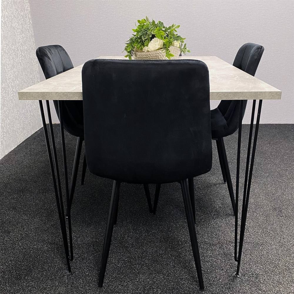 Kosy Koala 4 Seater Grey and Black Velvet Dining Table Set - image 3