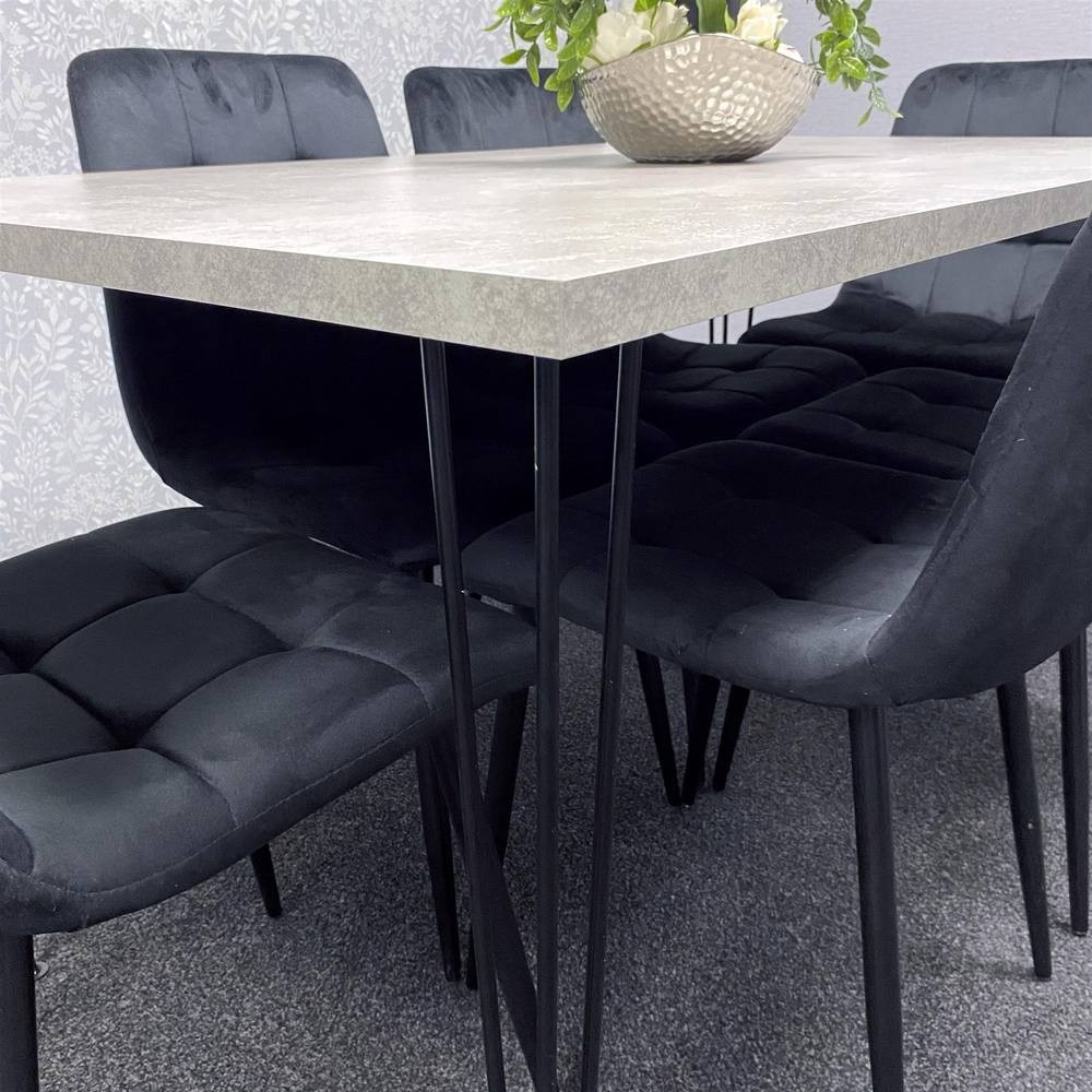 Kosy Koala 4 Seater Grey and Black Velvet Dining Table Set - image 4