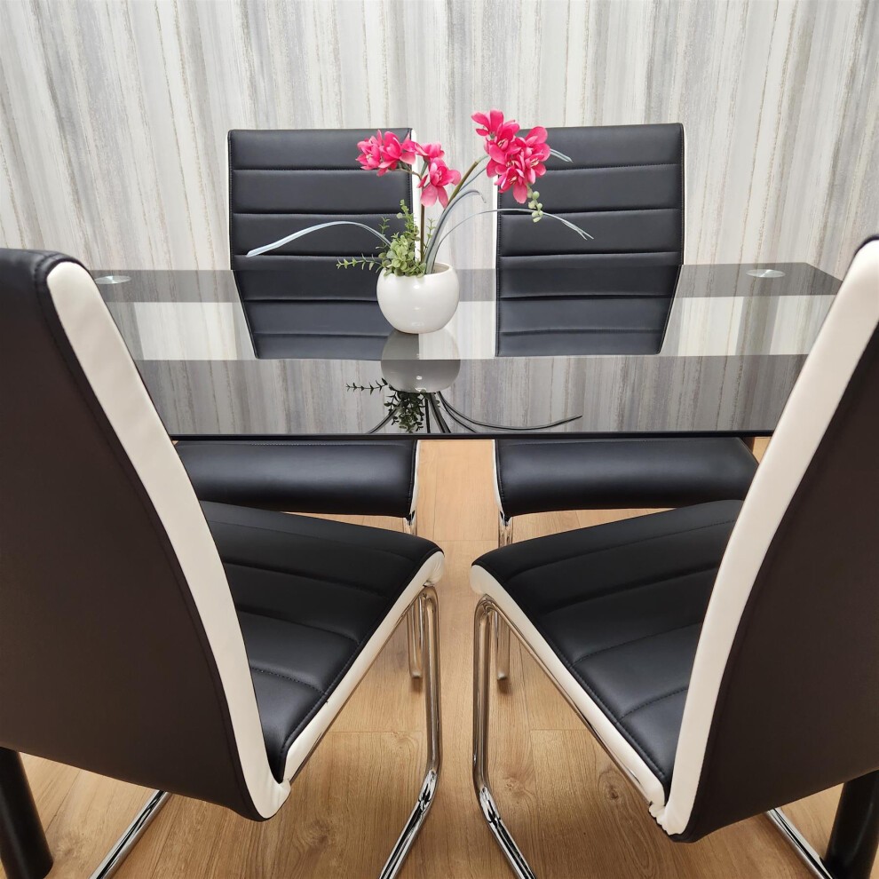 Kosy Koala 4 Seater Leather Clear Glass Dining Set Black and White - image 2