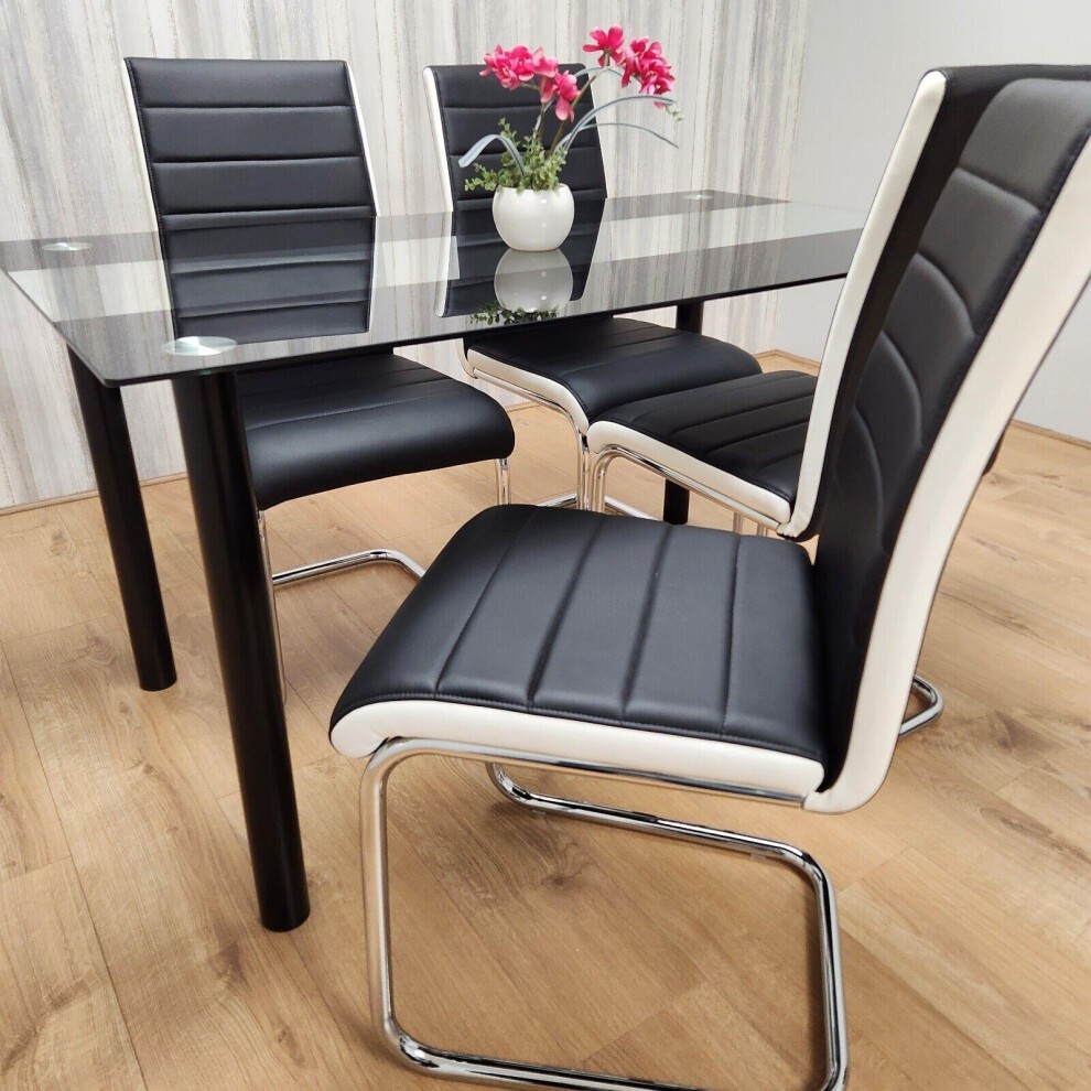 Kosy Koala 4 Seater Leather Clear Glass Dining Set Black and White - image 3