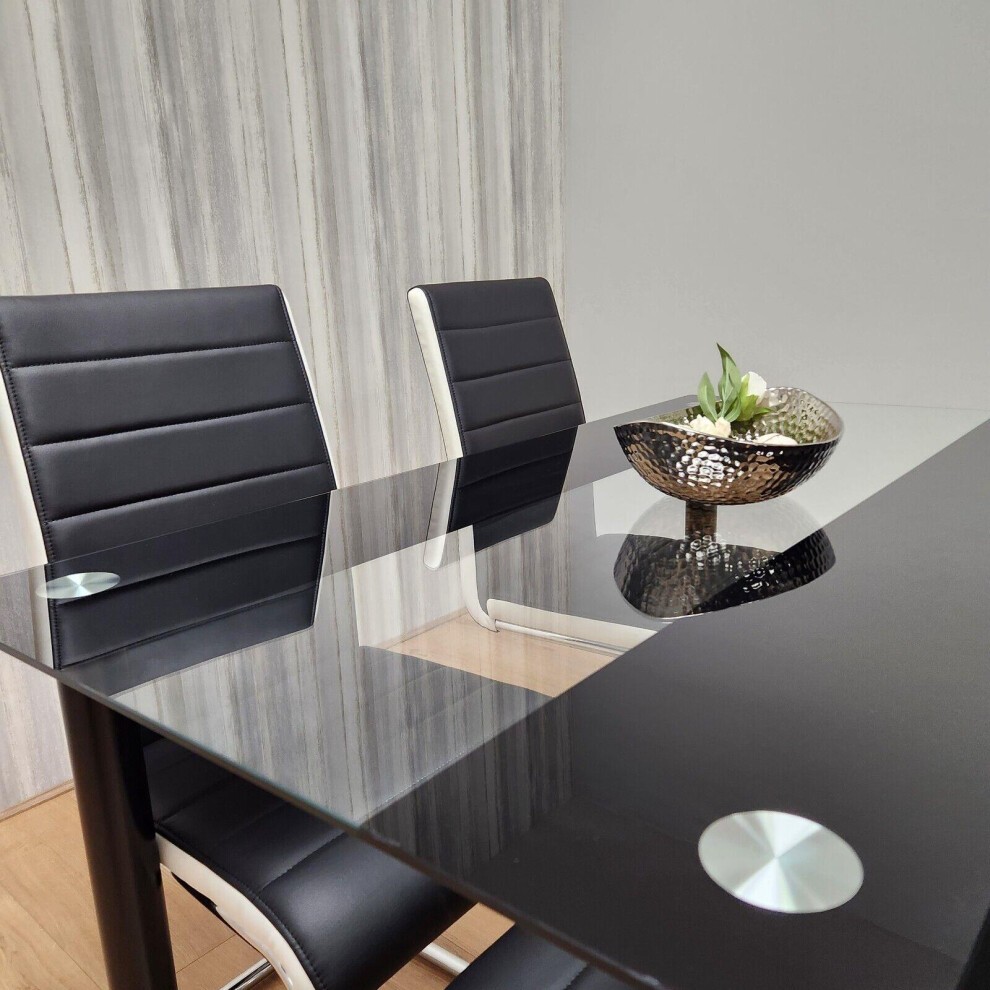 Kosy Koala 4 Seater Leather Clear Glass Dining Set Black and White - image 4