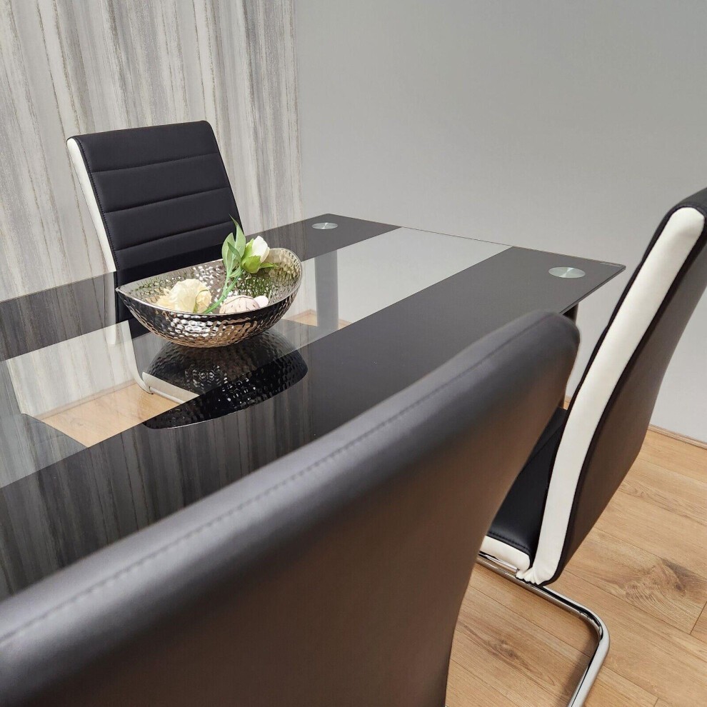 Kosy Koala 4 Seater Leather Clear Glass Dining Set Black and White - image 5