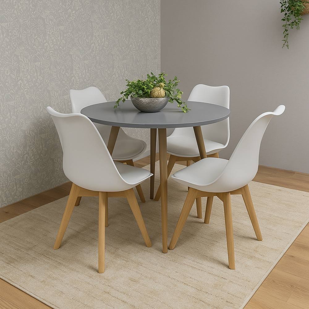 Kosy Koala 4 Seater Plastic and Faux Leather Round Dining Set Grey and White - image 2