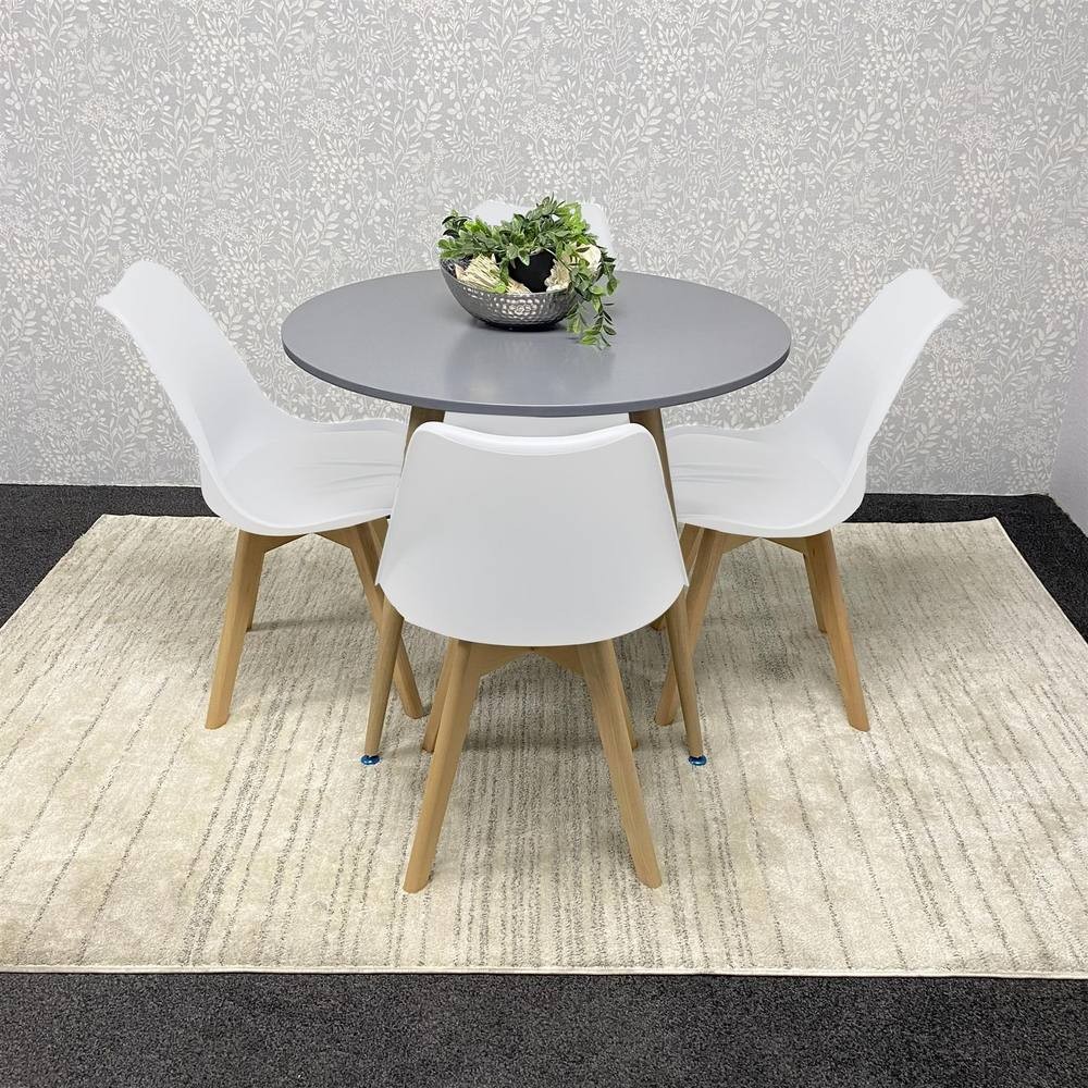 Kosy Koala 4 Seater Plastic and Faux Leather Round Dining Set Grey and White - image 3