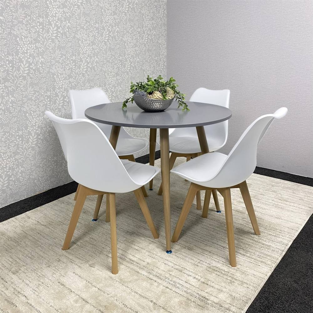 Kosy Koala 4 Seater Plastic and Faux Leather Round Dining Set Grey and White - image 4