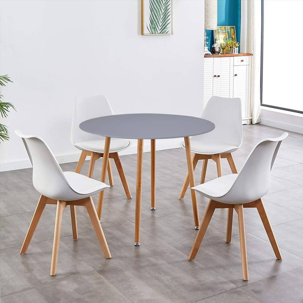 Kosy Koala 4 Seater Plastic and Faux Leather Round Dining Set Grey and White - image 5