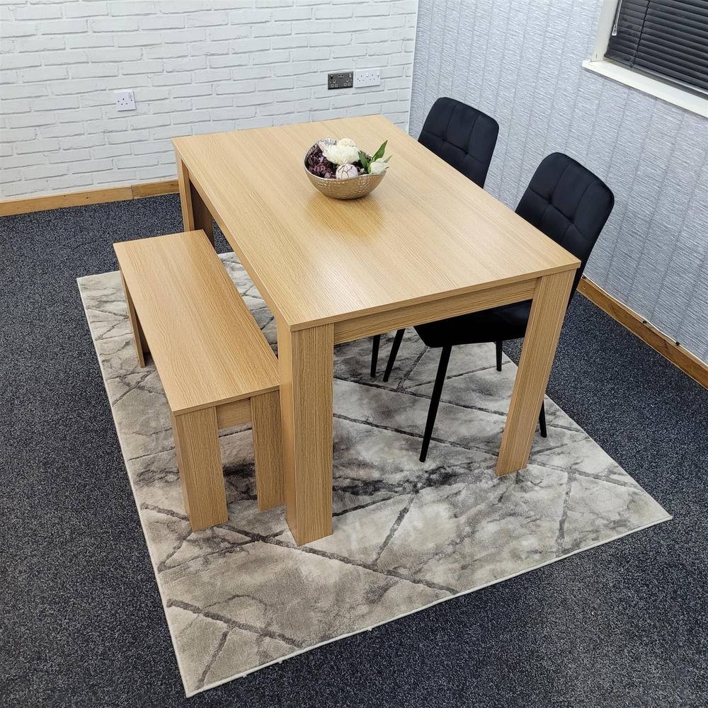 Kosy Koala 4 Seater Velvet Dining Bench Set Oak Effect and Black - image 3