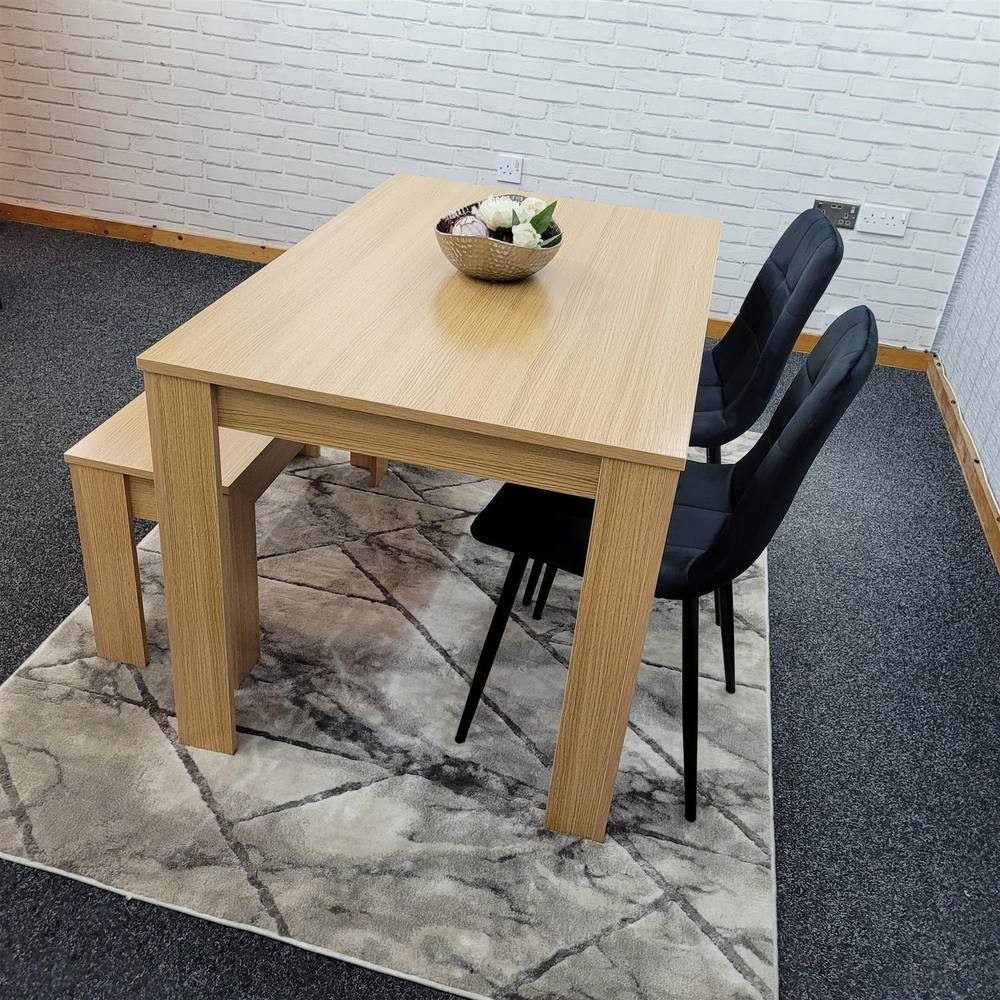Kosy Koala 4 Seater Velvet Dining Bench Set Oak Effect and Black - image 4