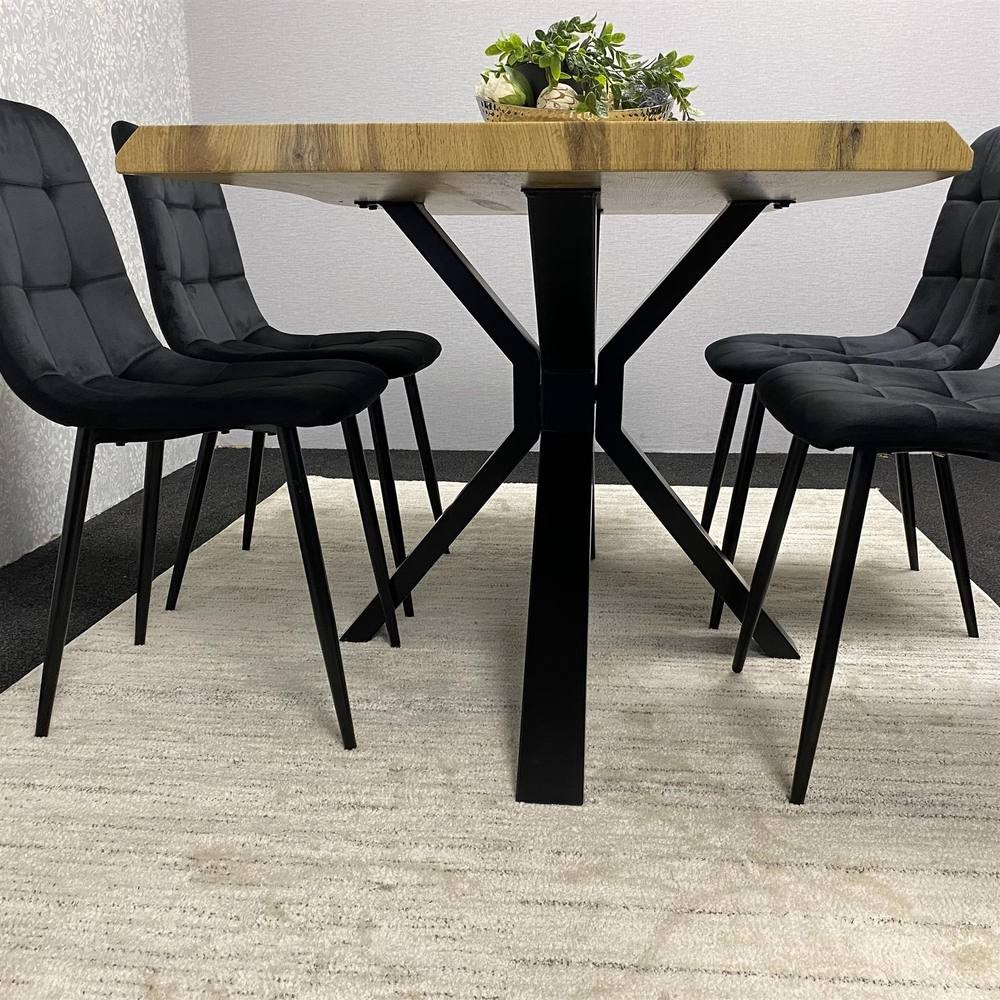 Kosy Koala 4 Seater Velvet Wooden Rectangle Dining Set Black - image 3
