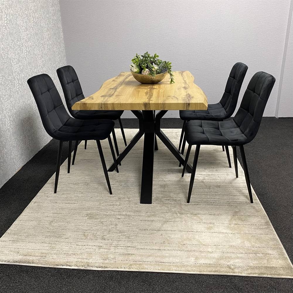 Kosy Koala 4 Seater Velvet Wooden Rectangle Dining Set Black - image 5