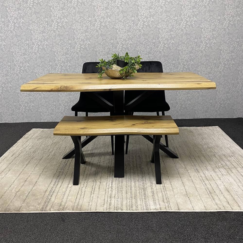 Kosy Koala 4 Seater Velvet Wooden Rectangle Dining Set with Bench Black - image 2
