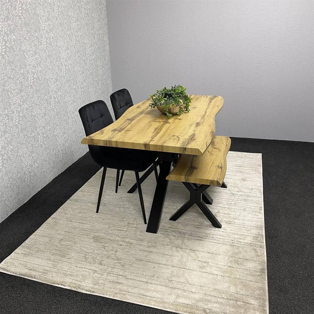 Kosy Koala 4 Seater Velvet Wooden Rectangle Dining Set with Bench Black - image 3