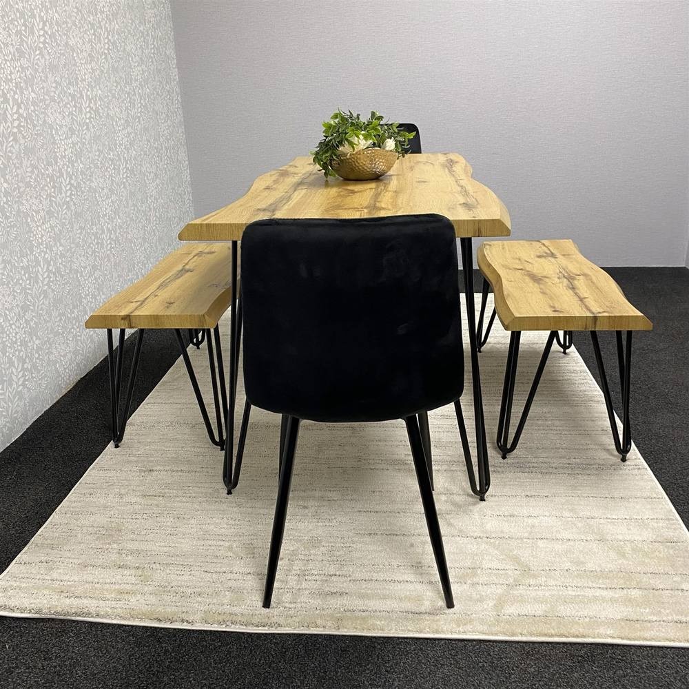 Kosy Koala 4 Seater Wood and Velvet Dining Bench Set Dark Grey - image 2