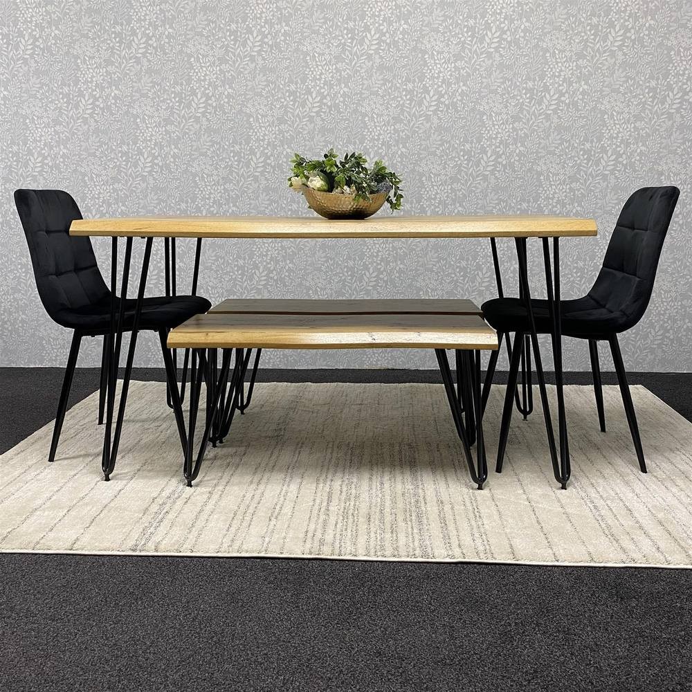 Kosy Koala 4 Seater Wood and Velvet Dining Bench Set Dark Grey - image 3