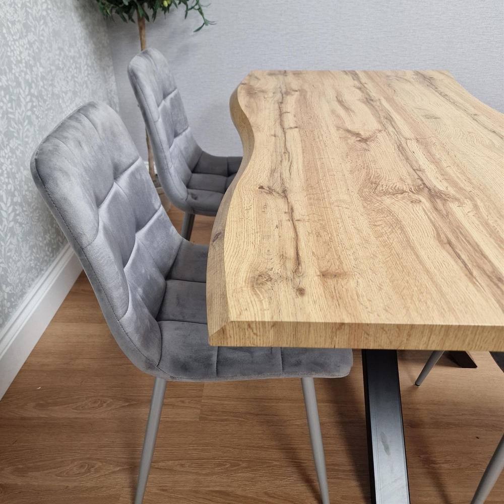 Kosy Koala 4 Seater Wood and Velvet Dining Table Set with Bench Grey - image 2