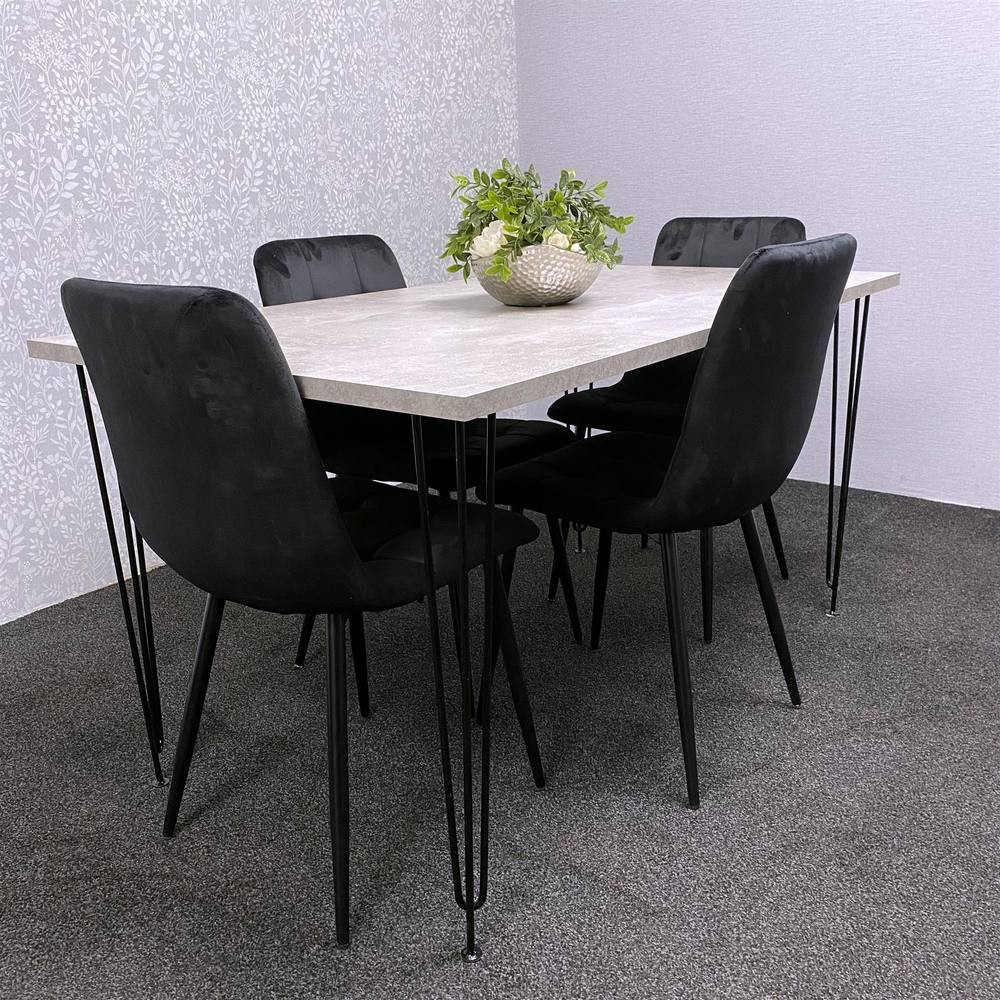 Kosy Koala 4 Seater Wood and Velvet Tufted Dining Set Grey and Black - image 2
