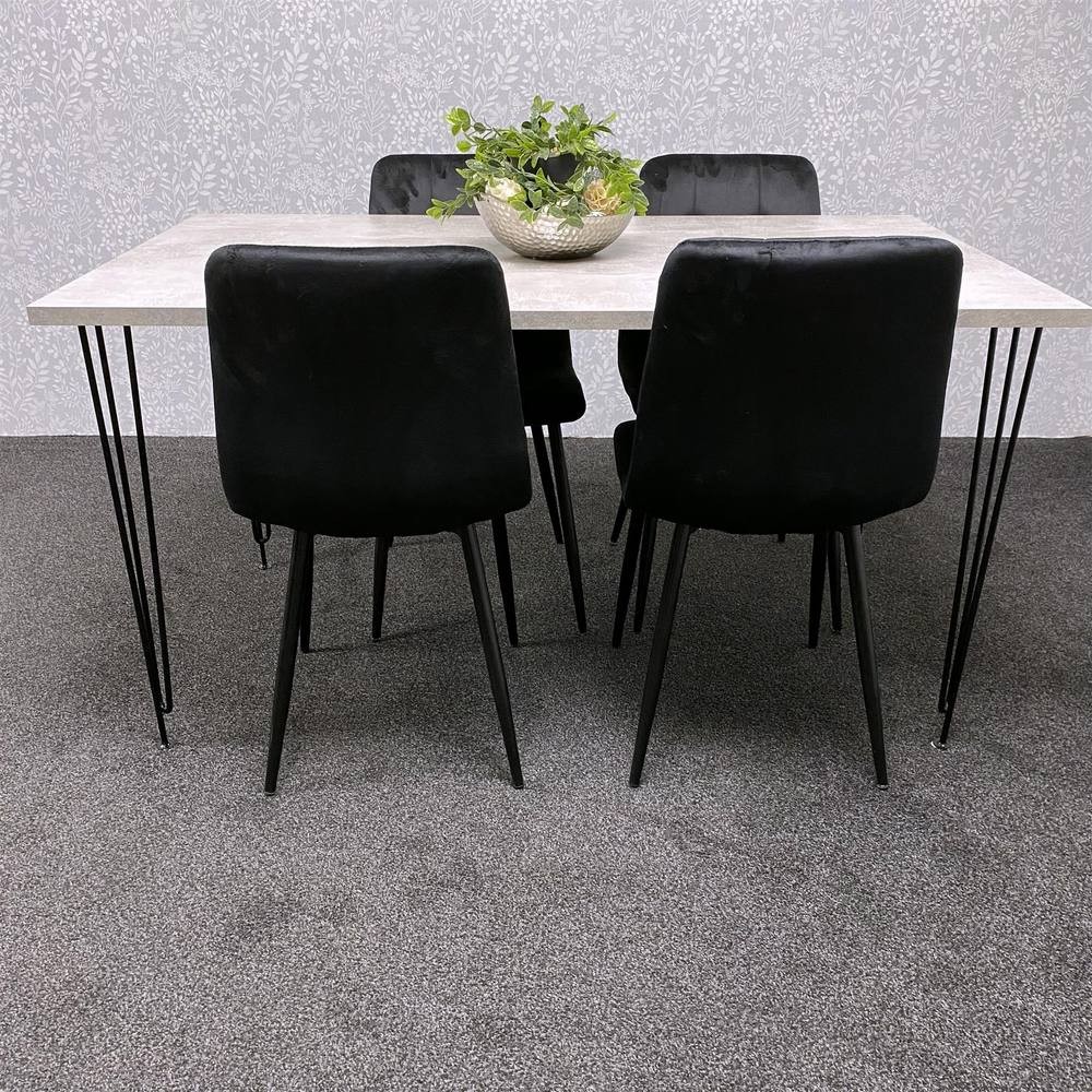 Kosy Koala 4 Seater Wood and Velvet Tufted Dining Set Grey and Black - image 3