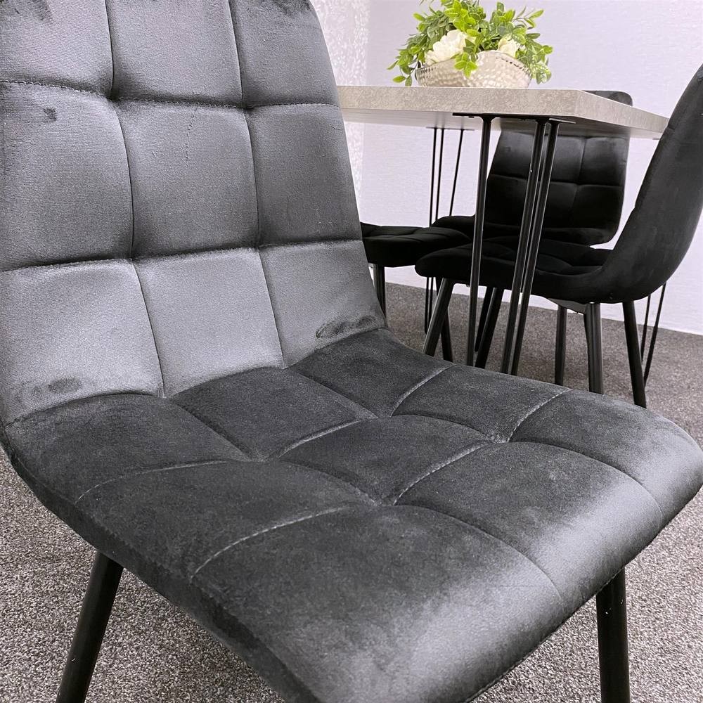 Kosy Koala 4 Seater Wood and Velvet Tufted Dining Set Grey and Black - image 4