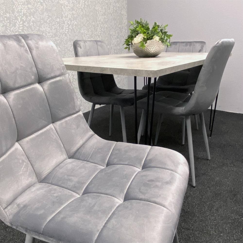 Kosy Koala 4 Seater Wood and Velvet Tufted Dining Set Grey - image 3