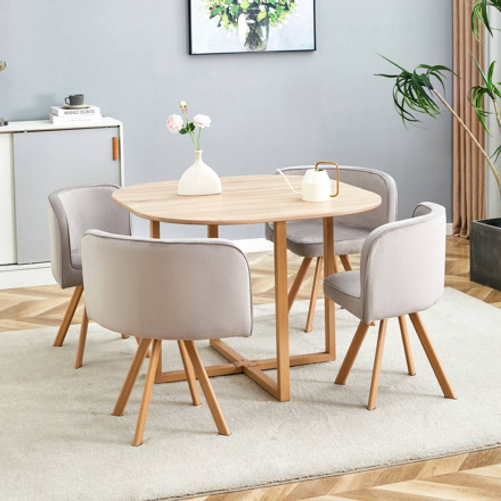 Kosy Koala 4 Seater Wooden Dining Set Light Brown Velvet - image 2