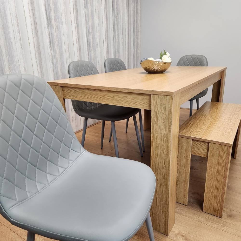 Kosy Koala 6 Seater Faux Leather Dining Bench Set Oak Effect and Grey - image 4